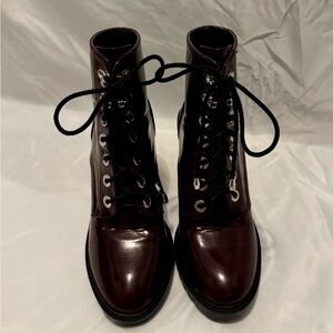 Burgundy Lace-Up Ankle Boots